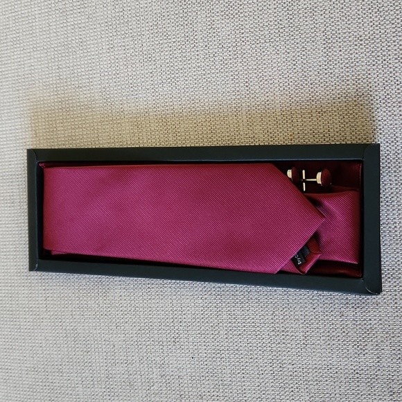 Solid Color Necktie and Pocket Square Cufflinks Sets For Men + Gift Box NWT - Picture 2 of 8